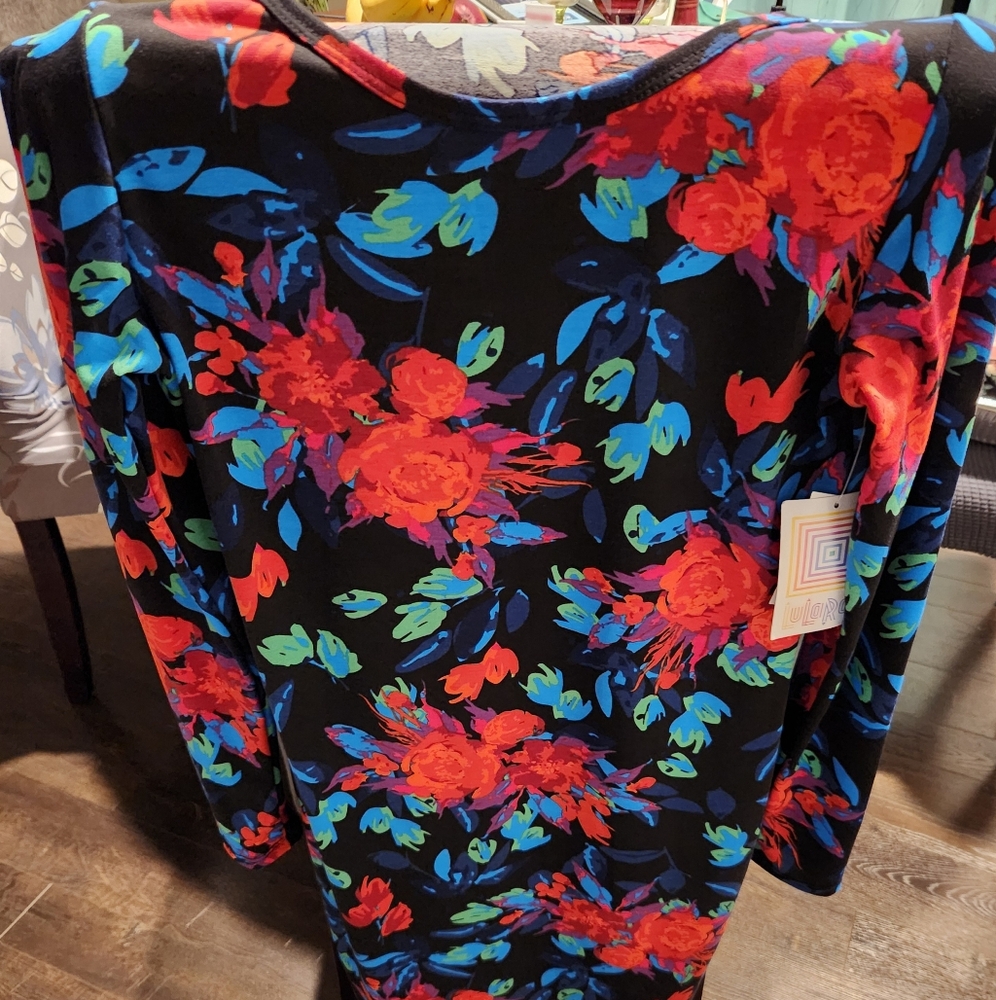 Bogo. LuLaRoe Long Sleeve Dress - Black with Red and Blue Floral